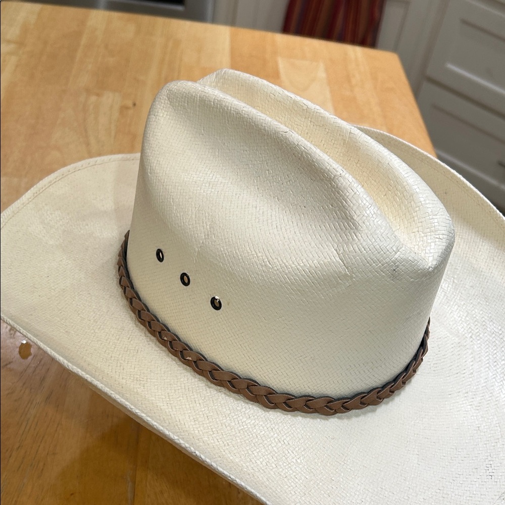 Classic Straw Natural Color Cowboy Hat with Tan Braided Band - Picture 15 of 16